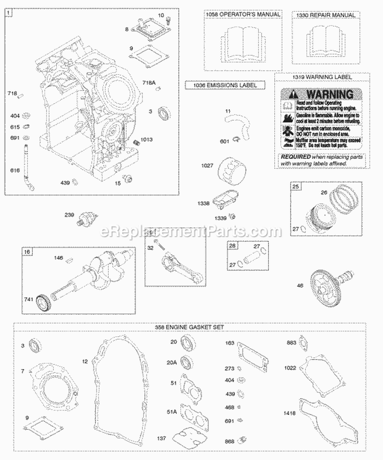 Cylinder Crankshaft PistonsRingsConnecting Rods Engine Gasket Set Repair Manual OperatorS Manual Diagram and Parts List for 473177-0100-E1  Briggs and Stratton Engine